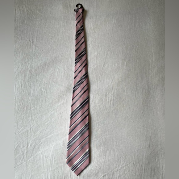 🍋☘️Vintage Tasso Elba Pink & Navy Striped Silk Tie - Picture 3 of 3